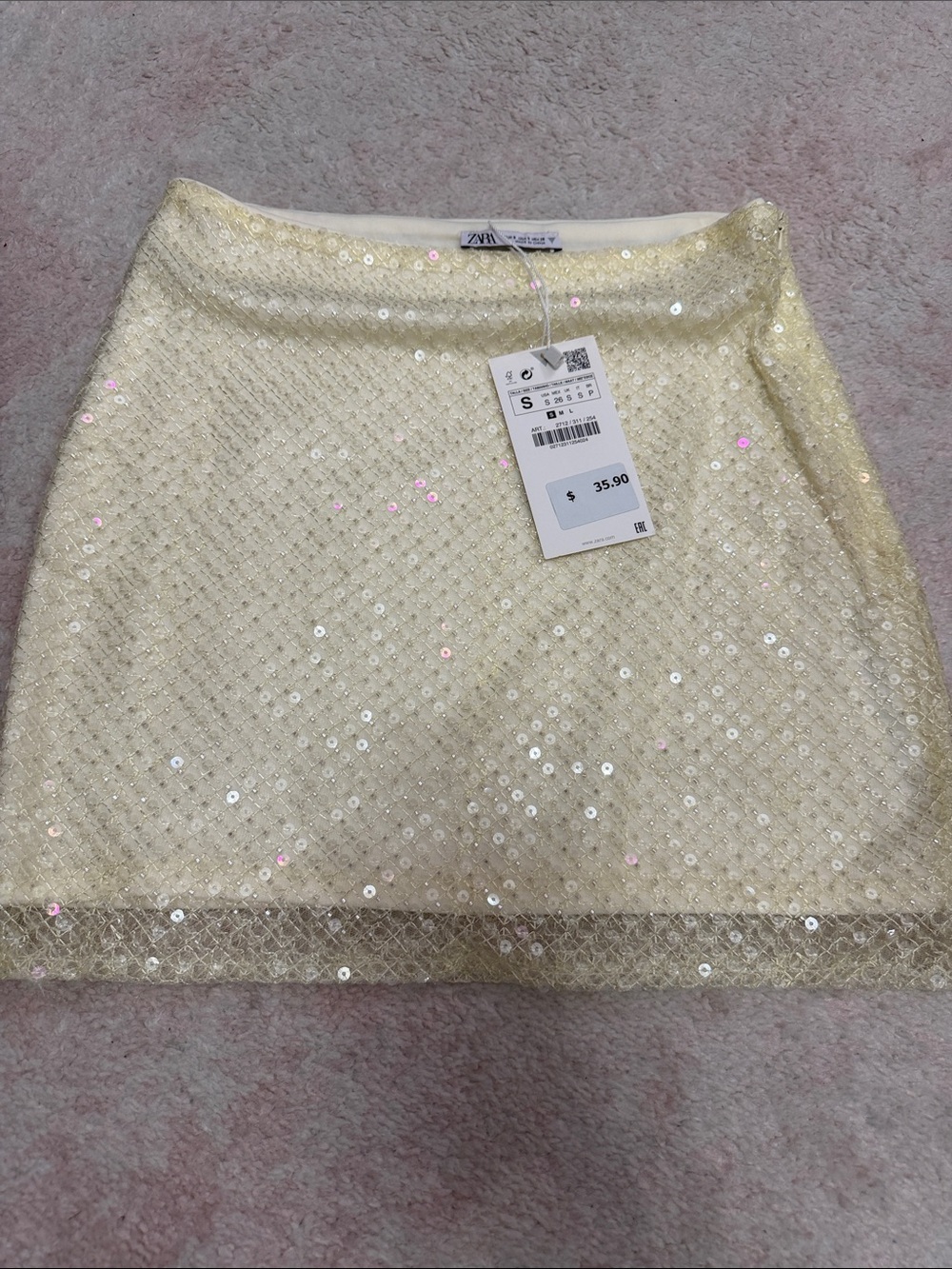 Zara Cream Sequin Mini Skirt